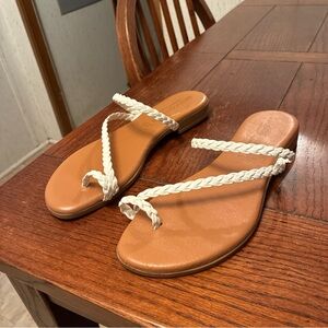 Simona Rossi Leather Flat Sandals Women’s 8 Braided Straps Thong Boho Greek